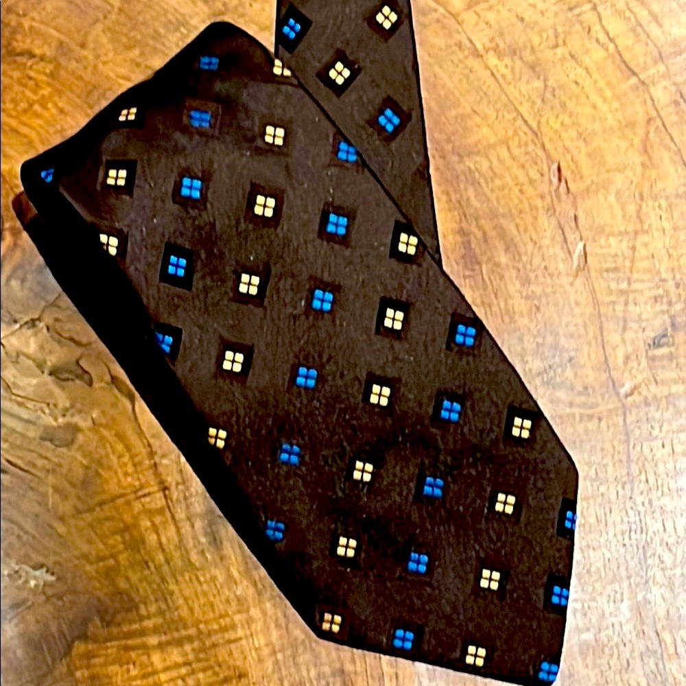Vintage Yves Saint Laurent Elegant Brown Tie with Blue and Gold Accents